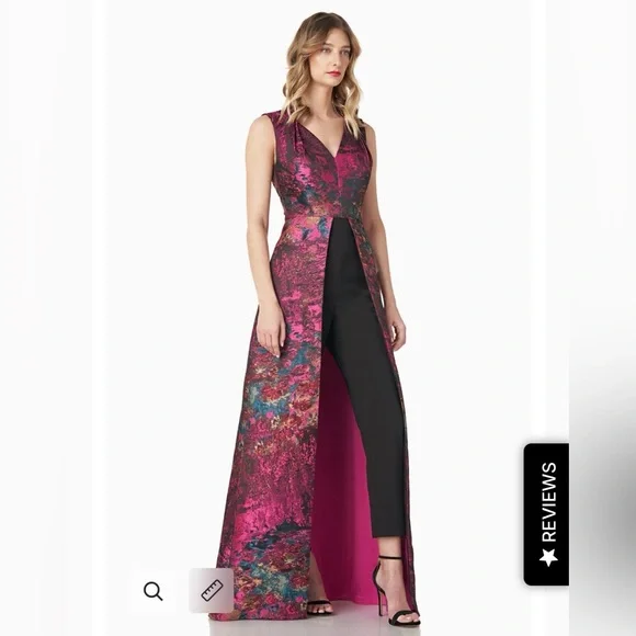 Kay Unger Vibrant Pink and Black Walk Thru Jumpsuit - Picture 5 of 8